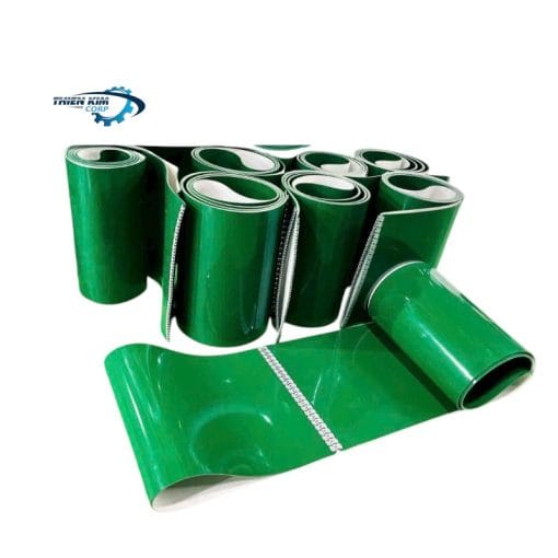 Băng tải PVC trơn màu xanh 5mm - 3 bố có nối ghim bản lề inox